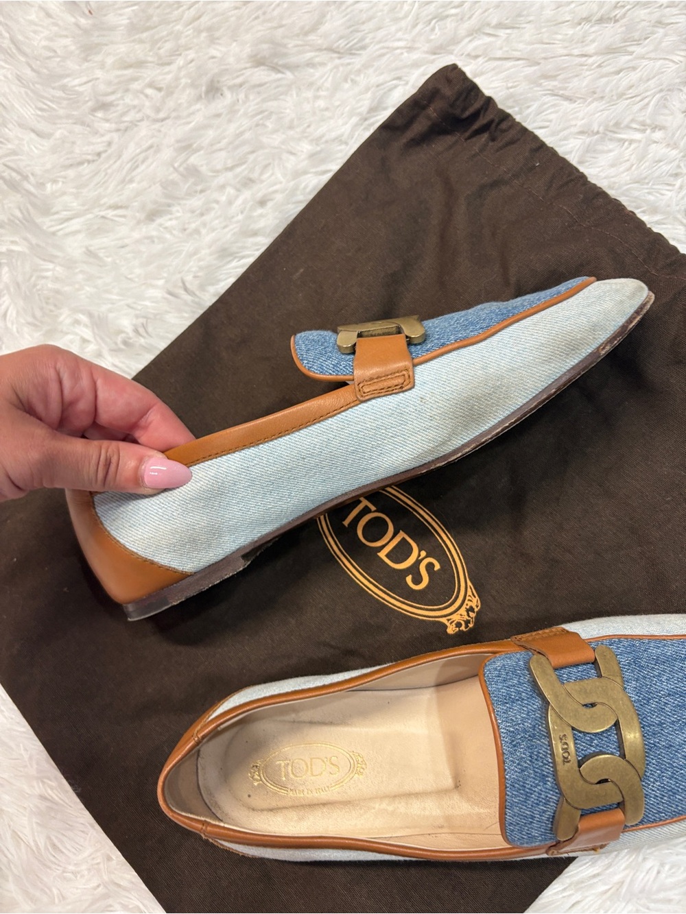 Tods Kate denim loafers blue & tan - Picture 8 of 13